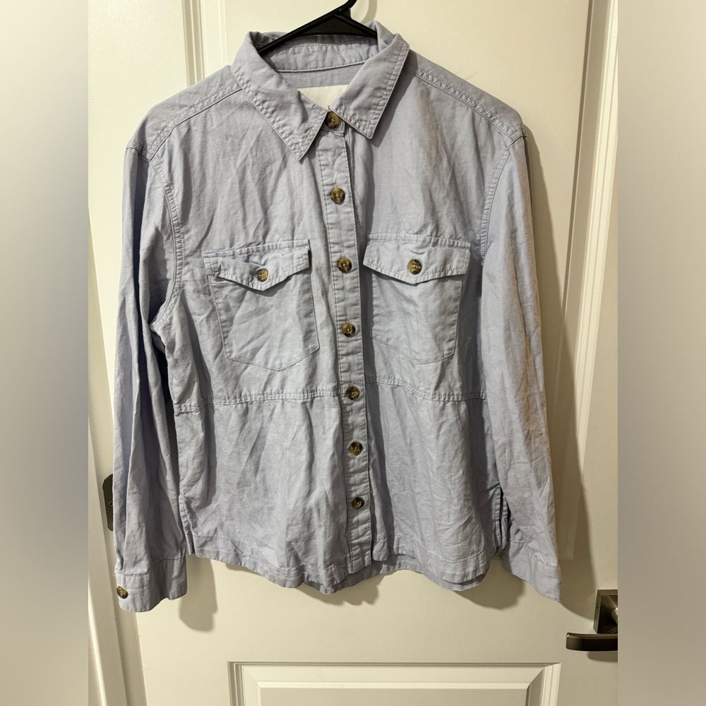 Blue and Brown Button Down Shirt with Long Sleeves